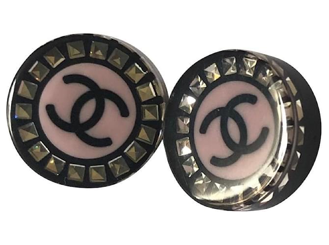 Chanel Boucles d'oreilles Résine Noir Rose  ref.507800