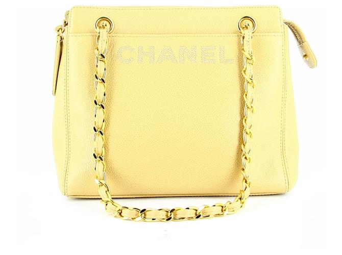 Chanel 1990bolsa de couro Amarelo  ref.507993