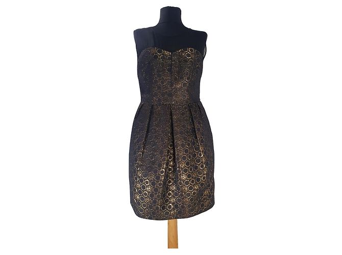 Abito Club Monaco in seta e lana nero e oro Multicolore D'oro