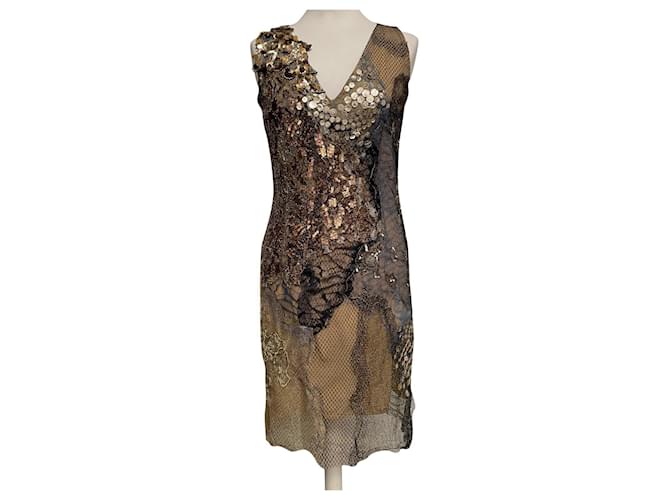 Autre Marque Dresses Golden Viscose Metal Polyamide  ref.508022