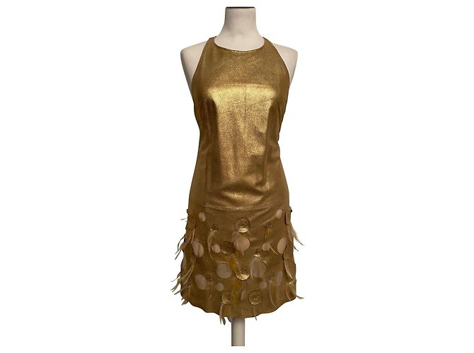 Patrizia Pepe Lederkleid Gold Grösse 40 Golden