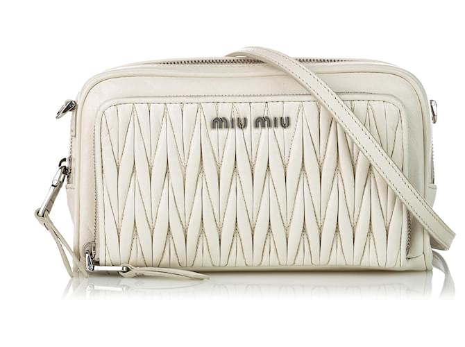 Miu Miu White Shine Matelasse Leather Crossbody Bag