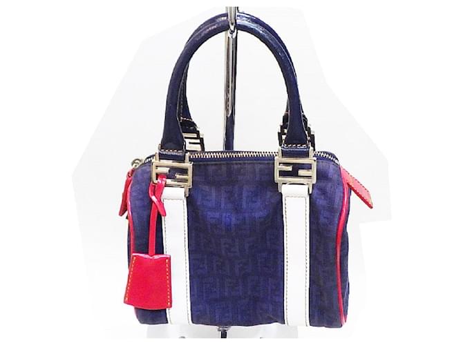 Used FENDI Canvas Leather Mini Handbag Navy White Red Navy blue ref.508149 Joli Closet