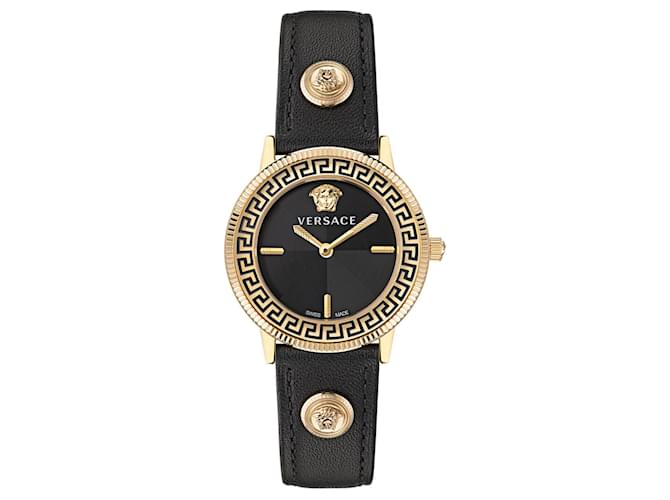 Relógio de couro Versace V-Tribute Dourado Metálico  ref.508327