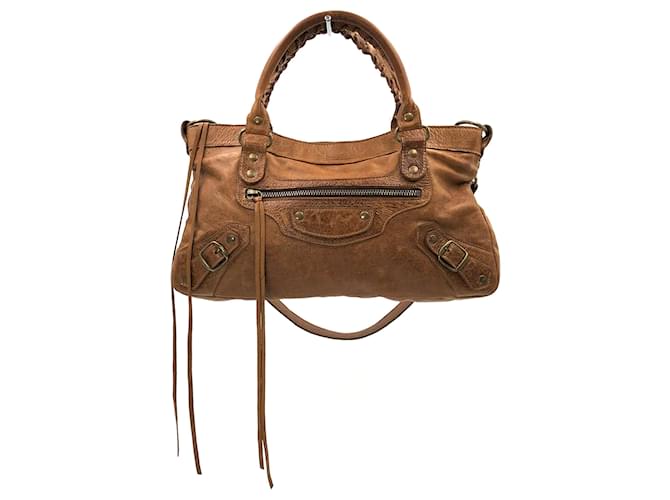 Balenciaga vintage City PM bag in cigar brown distressed leather  ref.508342