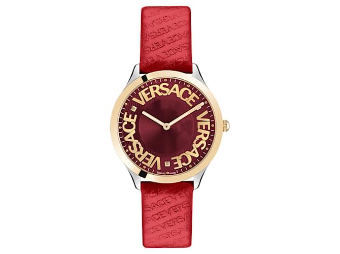 Reloj de piel con logotipo de Versace Halo Plata Metálico  ref.508389