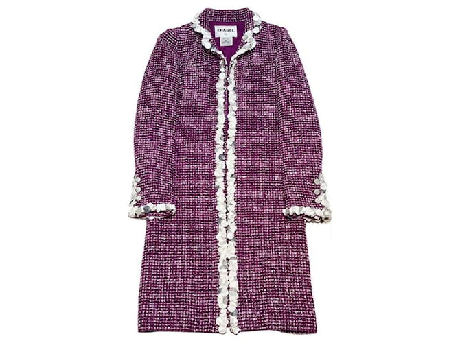 *[Usado] Chanel Tweed Coat Morado / Blanco 34 Púrpura Algodón  ref.508517