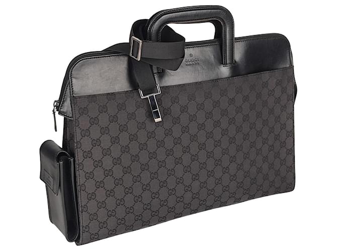 Sac business Gucci avec bandoulière modèle GG Toile Noir  ref.508518