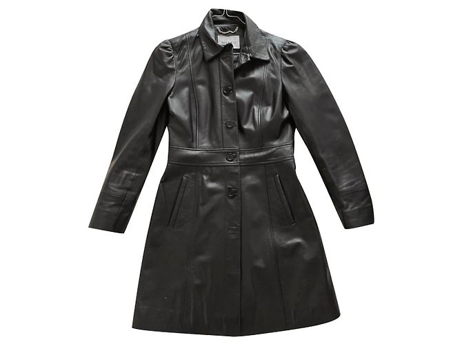Max & Co Real leather trench coat Black