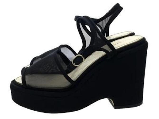 **[Used] CHANEL Sandals / 39 / Black / Ankle strap / Wedge sole / Nylon mesh / Heel Coco mark / Box available  ref.508924