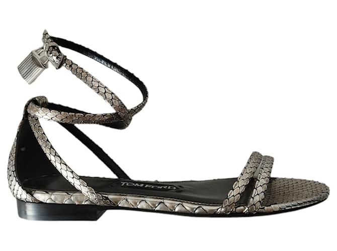 Tom Ford sandals in silver python Silvery  ref.508980