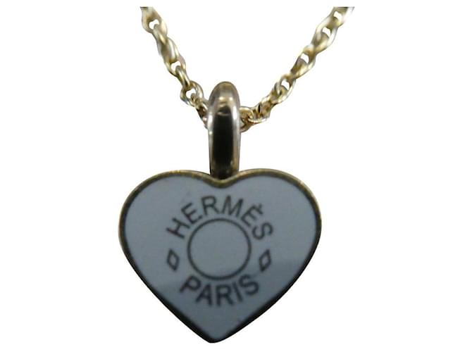 Hermès Hermes-Anhänger mit vergoldeter Halskette 60cms Weiß Stahl  ref.509008