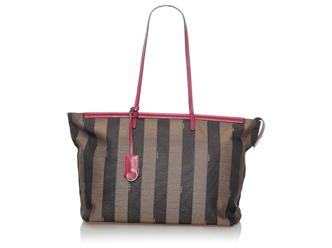 Fendi Brown Pequin Tote Bag Pink Leather Pony-style calfskin