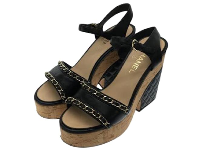 Used] CHANEL Coco Mark Matrasse / Wedge Sandals / Quilted Chain / 39  (24.5cm) / Black / Leather ref.509114 - Joli Closet