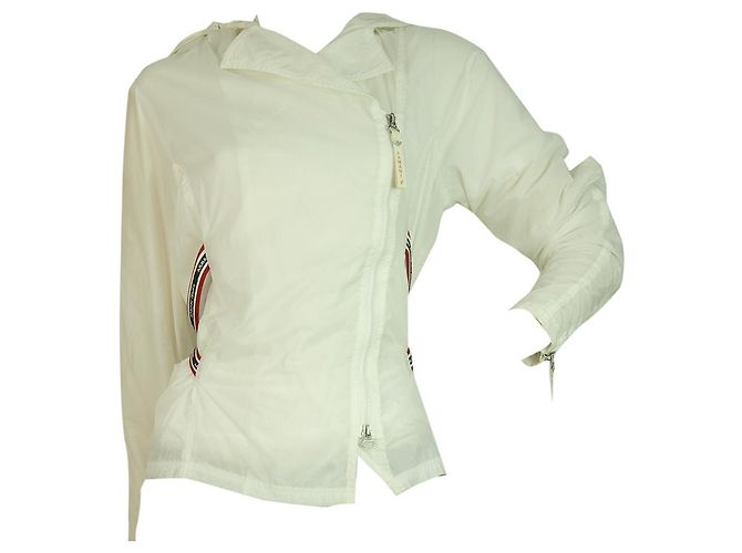 Armani Jeans Weiße Polyamid Leichte Freizeitjacke m. Haube Gr 40