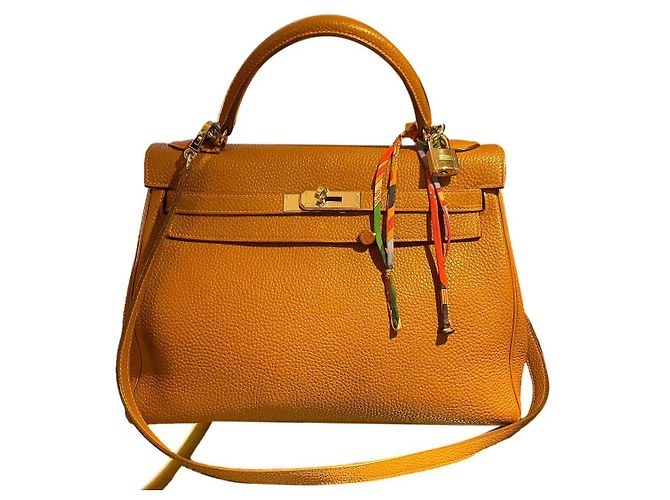 Hermès Kelly 32 goldfarbenes Leder cm Beige