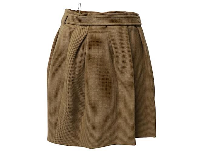 Kenzo Belted Pleated Knee-Length Skirt in Beige Wool  ref.509258