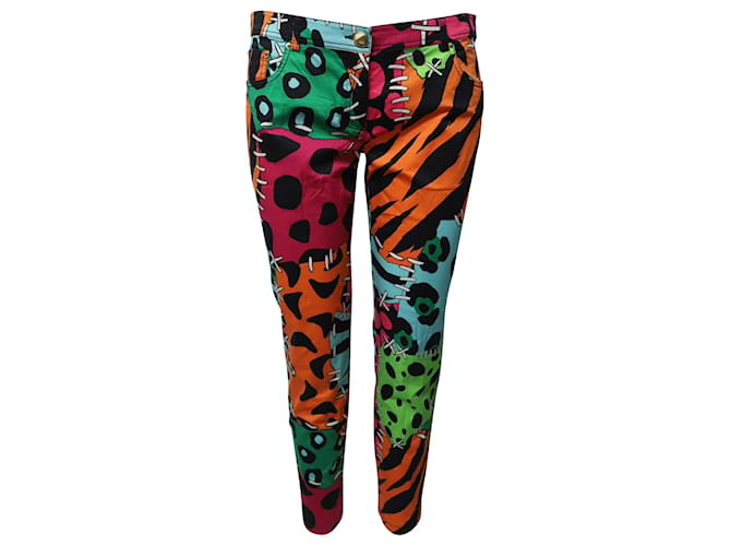 Pantalones de algodón con estampado multicolor de Moschino Illustrated Patchwork  ref.509261