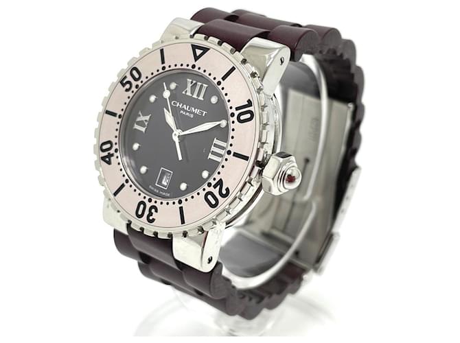 *[Usado] Chaumet 622 Class One Reloj de cuarzo con fecha SS / Caucho Hombre Plata x Púrpura Acero  ref.509267