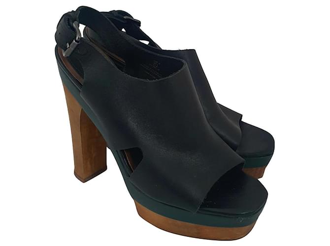 Marni For H&M sandali Nero Multicolore Verde Pelle Legno  ref.509307