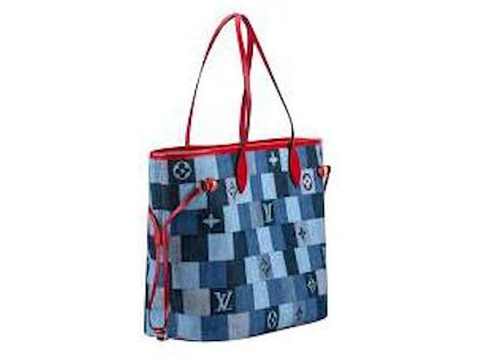 Louis Vuitton Neverfull MM borsa a spalla Vermelho Azul claro Azul escuro Banhado a prata  ref.509308