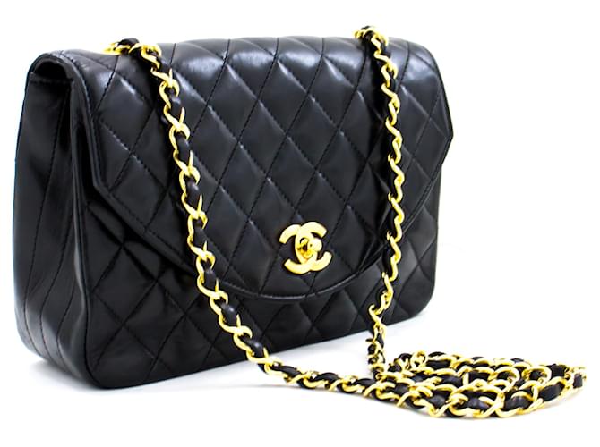 CHANEL Half Moon Chain Shoulder Bag Crossbody Black Quilted Flap