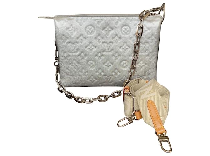 Louis Vuitton Silver Monogram Embossed Puffy Lambskin Coussin PM