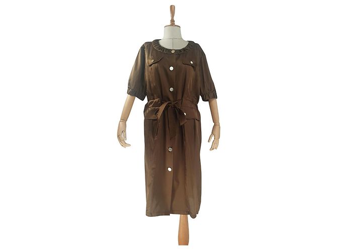 Vestido Laurèl marrom de seda e algodão
