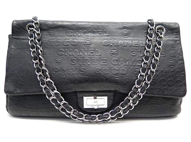 Chanel Handtasche 2.55 MAXI JUMBO KOKOSNUSS 31 RUE CAMBON HANDTASCHE AUS SCHWARZEM LEDER  ref.509374