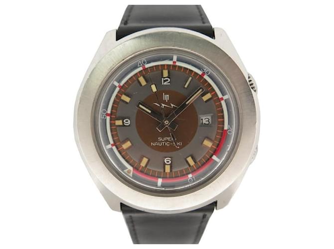 VINTAGE MONTRE LIP SUPER NAUTIC SKI 42 MM QUARTZ ACIER PALLADIE WATCH Argenté  ref.509393