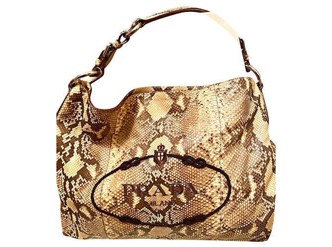 Prada Hobo logo python tote bag Brown Beige