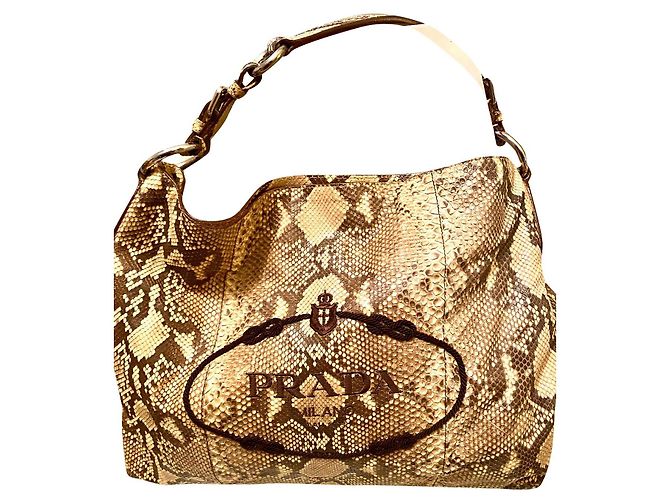 Tote Prada Bolsa hobo em python com logo Marrom Bege 