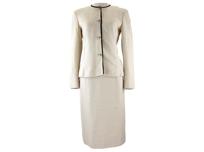 [Occasion] Chanel Creation Vintage Tailleur Jupe Femme Blanc 6 Incolore Veste Collant Laine  ref.509540