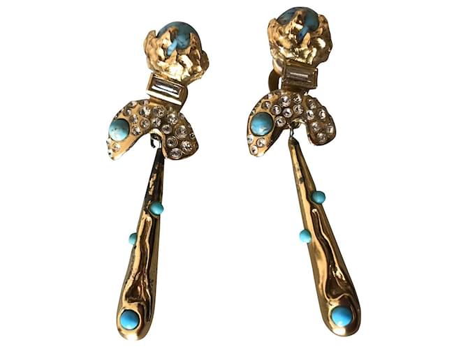 Christian Lacroix Earrings Silvery Blue Gold hardware Metal  ref.509980