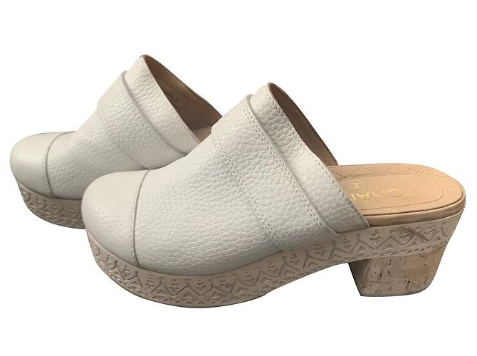 Chanel Clogs Cream Leather