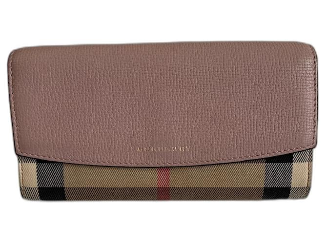 BURBERRY Wallet Check Leather Burgundy For Women