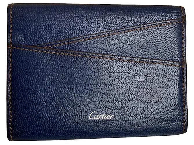 Cartier Purses, wallets, cases Blue Leather  ref.510422