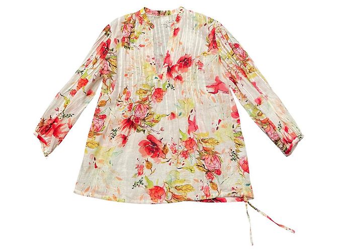 Camicetta a portafoglio 120% LINO in lino floreale Multicolore