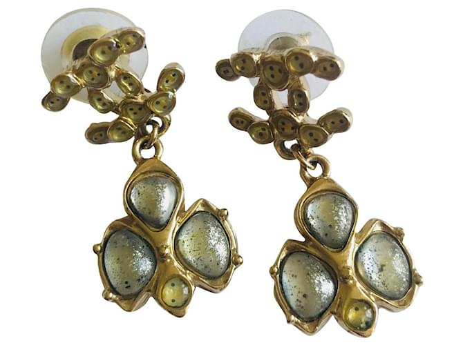 Chanel CC Drop Earrings Silvery Gold hardware Metal ref.510471 - Joli Closet