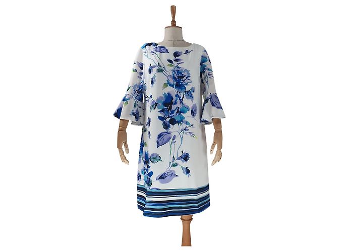 Joseph Ribkoff Blumenkleid Weiß Blau Mehrfarben