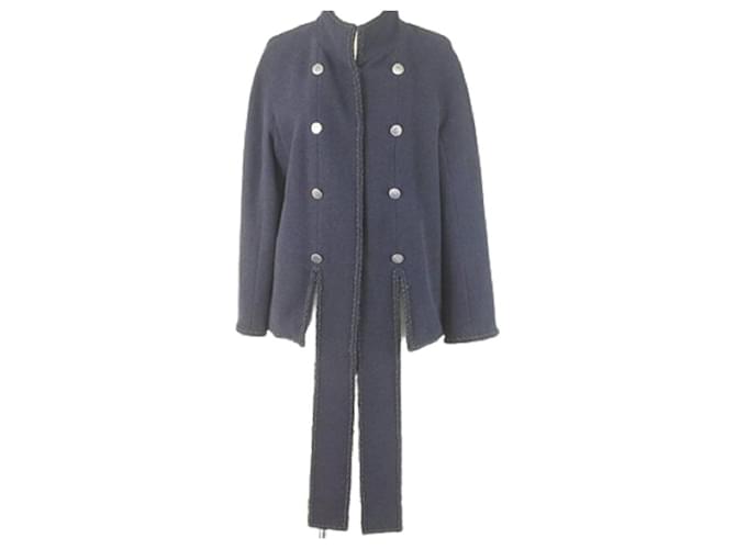 * [Usagé] CHANEL Resort Collection Airline Silk Blend Wool Ensemble Stand Collar Jacket Laine Bleu Marine  ref.510587