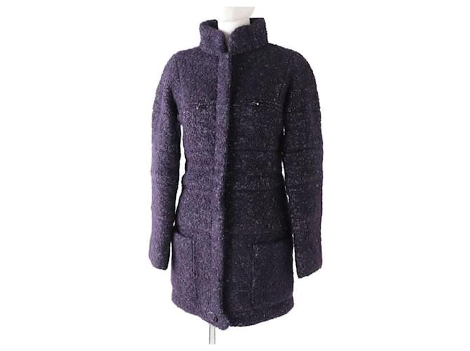 Used] CHANEL Stand color Alpaca 55% ZIP UP Mix tweed coat Purple x