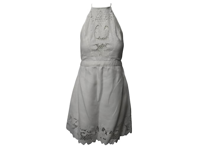 Zimmermann Halterneck Lace Mini Dress in White Linen  ref.510711