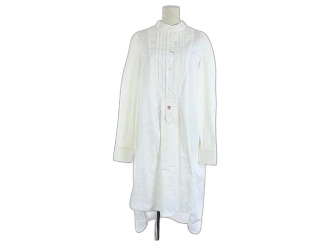 *[Utilisé] Robe chemise Alexander McQueen chemise longue mimore manches longues devant plissée calmar poitrine soie mixte logo poignarder 38 L blanc Coton  ref.510756