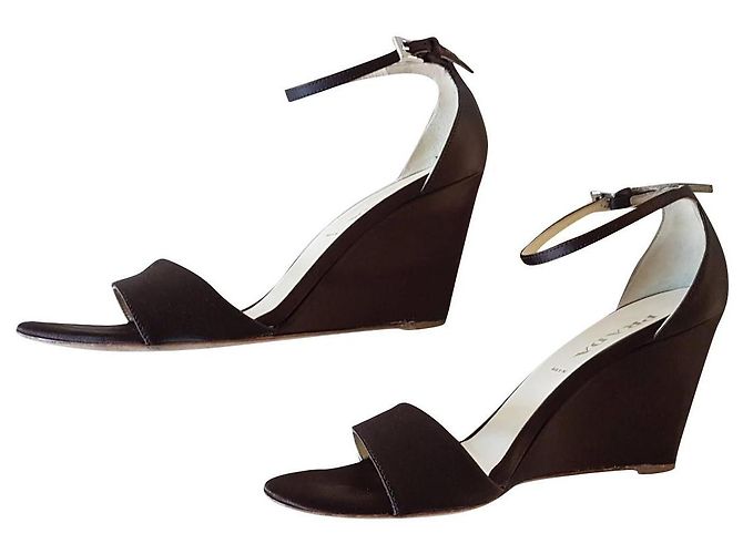 Prada Satin Sandals Dark Brown 9cm Heel