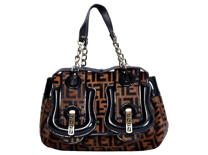 B Bag Fendi Zucca B Tasche Monogramm Kalbshaar Braun