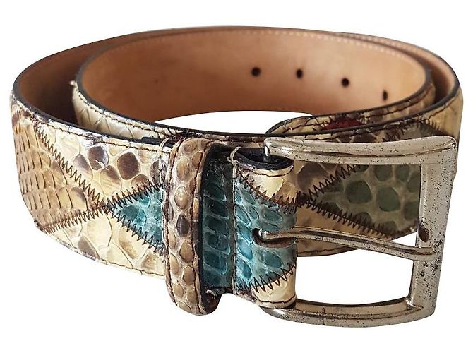 Autre Marque Fausto Colato Python Leather Belt Multicolor Beige Multiple colors