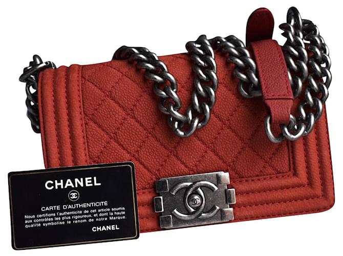 CHANEL Boy Small Quilted Leather Shoulder Bag Red