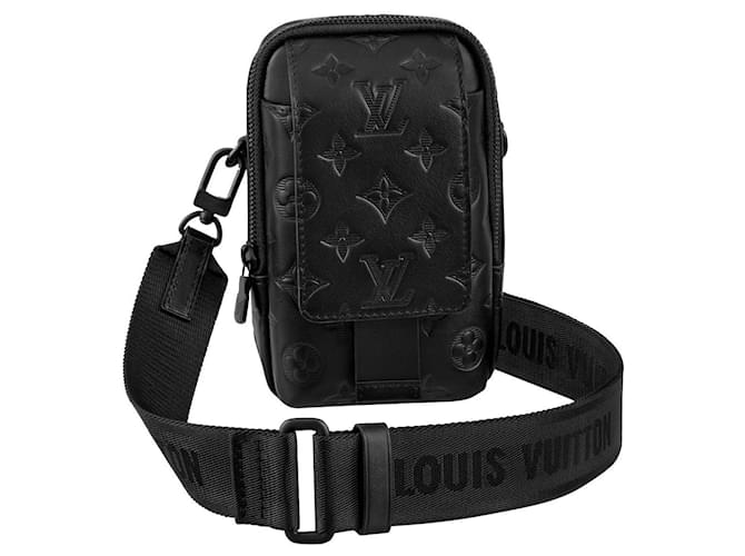 Louis Vuitton Estuche portátil para teléfono con forro LV Negro Cuero  ref.511114