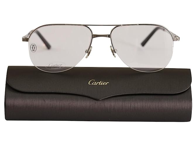 CARTIER EYEWEAR PILOT FOR MEN REF T8100932 Silvery Steel  ref.511163